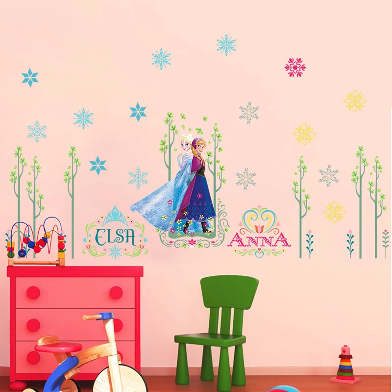 Cartoon Disney Frozen Anna Elsa PVC Wall Stickers For Kids Rooms Home Decor Anime Wall Mural Art DIY Moive Sticker Decoration