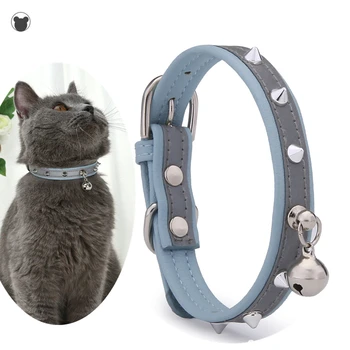 

PU Leather Luminous Cat Collar Punk Rivet Pendant Cat Bell Collar Anti-bite Metal Buckle Dog Collar Pet Supplies Collar for Cats