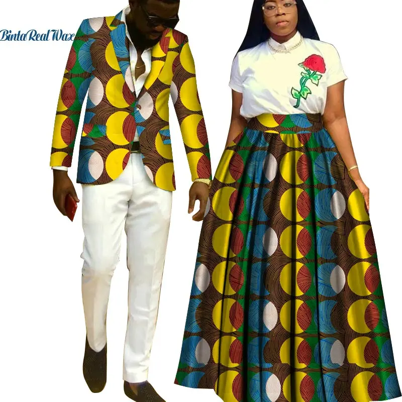 Одежда для влюбленных пар, африканская юбка-пачка с принтом для женщин, Bazin Riche, мужская куртка, Блейзер, 2 штуки, одежда в африканском стиле, WYQ204 - Цвет: 13