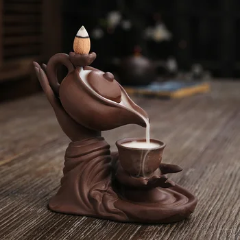 

Ceramic Creative Feng Shui Decorations Buddha Hand Backflow Incense Burner Desktop Ornament Incense Holder(2 Style to Choose)