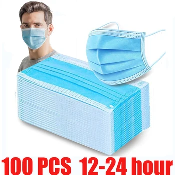 

100pcs Face Mouth Anti Dust Disposable Mask Protect 3 Layers Filter Dustproof Earloop Non Woven Mouth Mask 12-24 hours Shipping