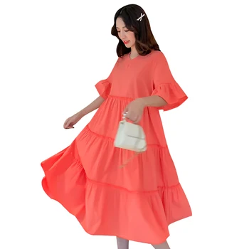 

Maternity Plus Size Loose Dress for Pregnant Women Elegant Korean Fashion Ruffles Midi Solid Cake Dresses Summer Clothes m-3xl