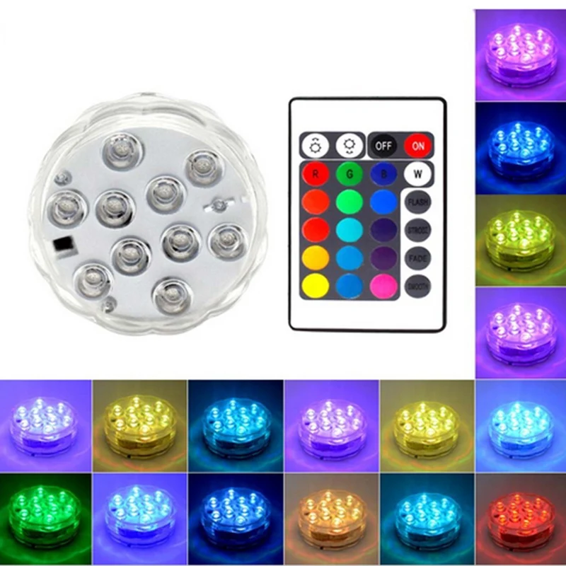 

10 Led Remote Controlled RGB Submersible Light Battery Operated Underwater Night Lamp Outdoor Vase Bowl Garden Party Decoration