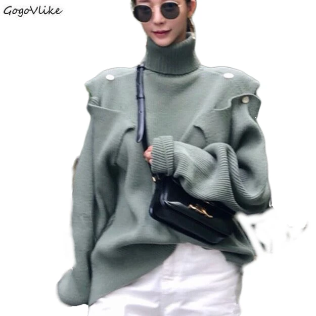 

New 2019 Autumn Winter Women's Sweaters Turtleneck Open Shoulder Tops Fashionable Korean Style Knit Casual Solid Tops SA529S30