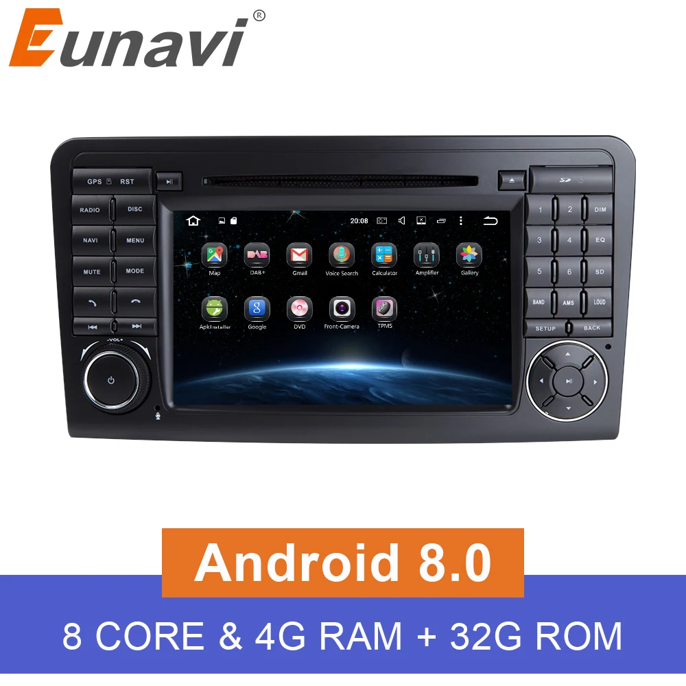 Eunavi 2 Din Android 8 0 WiFi gps Navi Octa Core Blotooth Стерео DVD плеер для Benz ML Class W164 ML300 ML350 ML450