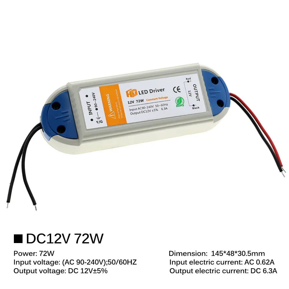 TransDevices-Adaptateur d'Alimentation pour Éclairage LED, Pilote, Bande 12V, DC 12V, 18W, 36W, 72W, 100W