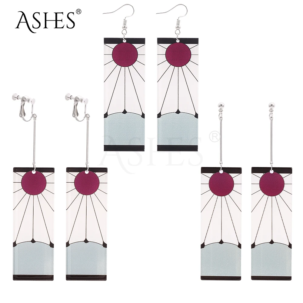 Fashion Acrylic Tanjiro Earrings Demon Slayer Anime Cosplay Props Hanafuda Drop Long for Women Jewelry Style | Украшения и