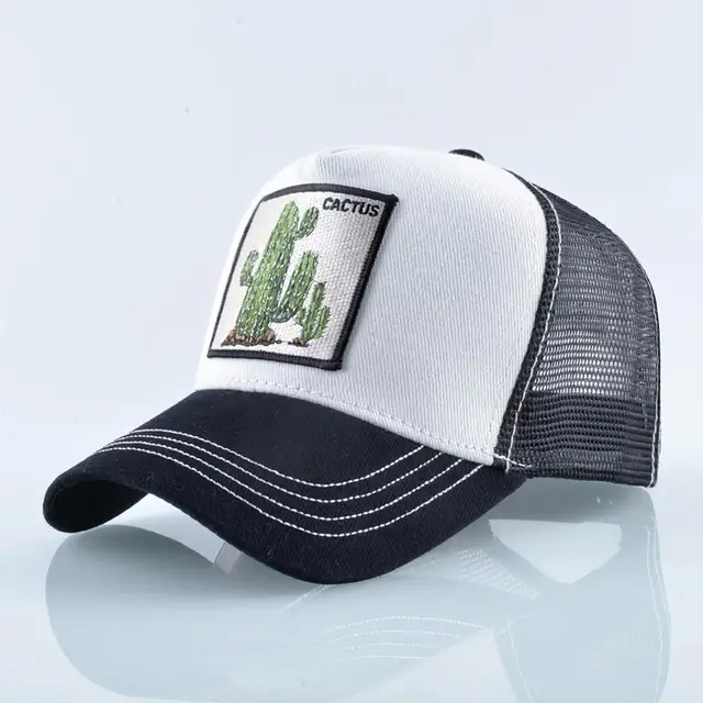 Fashion Animals Embroidery Baseball Caps Men Women Snapback Hip Hop Hat Summer Breathable Mesh Sun Gorras Unisex Streetwear Bone White Cactus