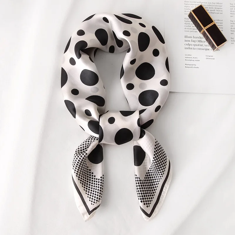 summer luxury brand silk scarf square women shawls and wraps fashion solider office small hair neck hijabs foulard - Цвет: big dots white