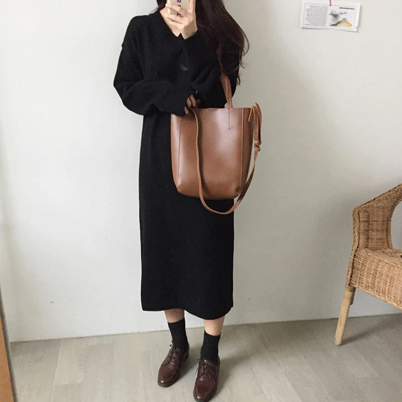 2 цвета трикотажное платье с длинным рукавом женское корейское v-образным вырезом