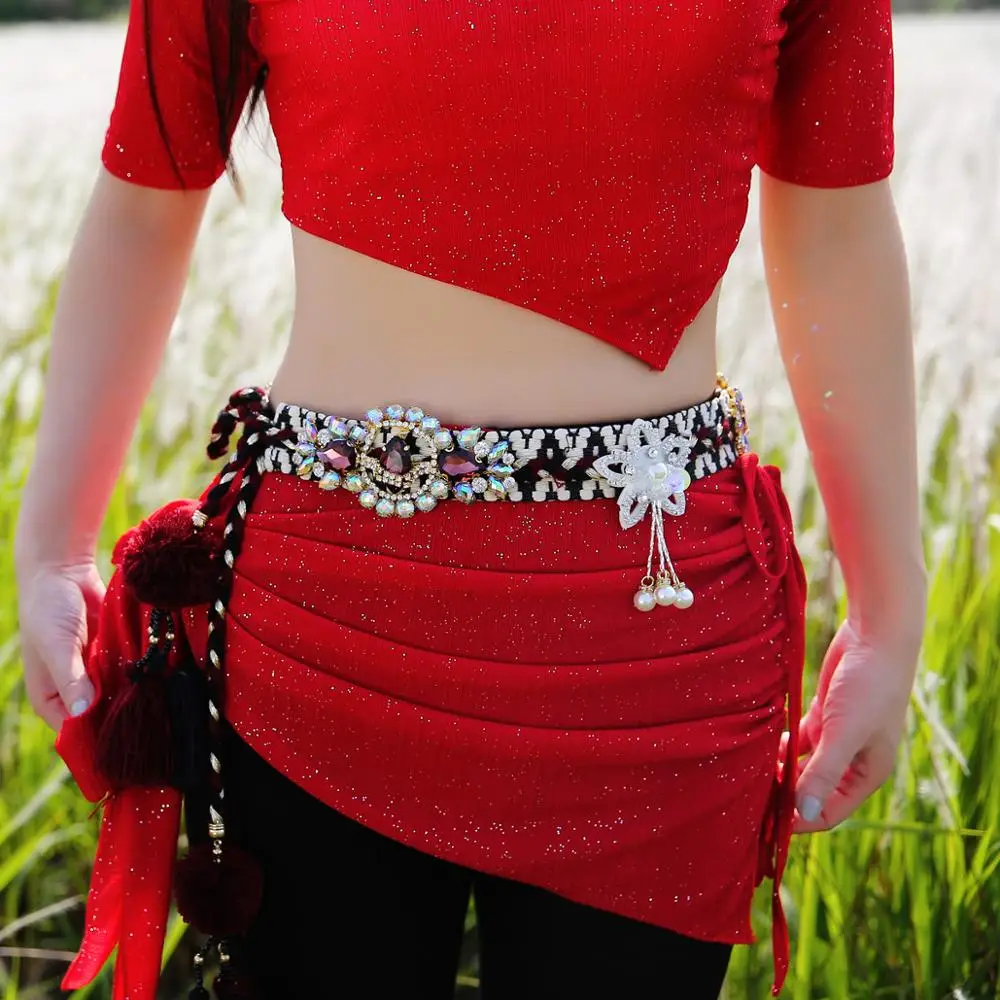 

New 2020 BellyDance Costume Woman Accessories Tribal Dance Belt With Crystal Rhinestones Tribal Belt Waist Chain For Belly Dance