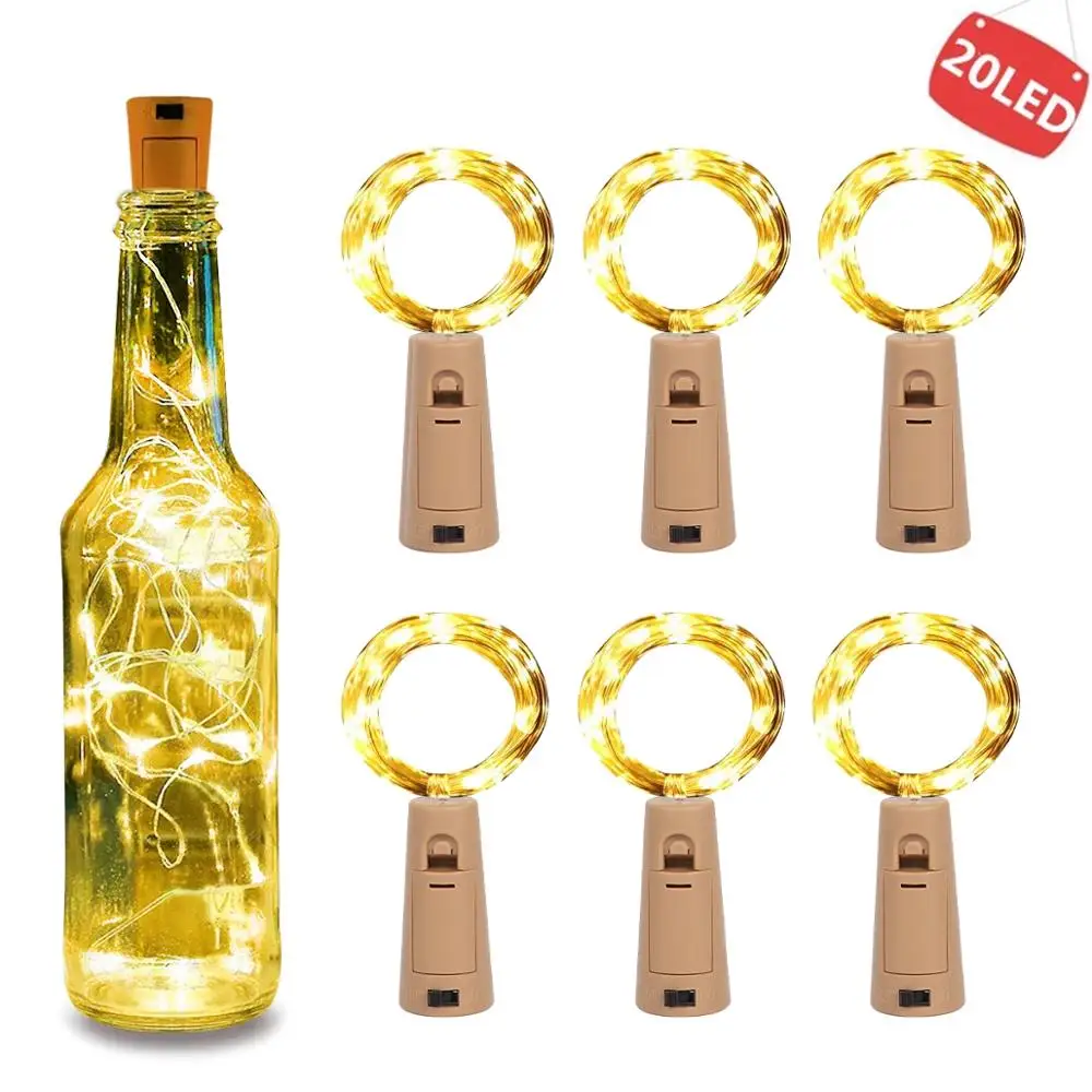 

Battery Powered Garland Wine Bottle Lights with Cork 2M LED Copper Wire Colorful Fairy Lights String for Party Wedding Decor