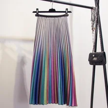 Модная контрастная плиссированная юбка с высокой талией; сезон весна-лето; женские юбки с эластичной резинкой на талии; трапециевидная юбка средней длины; длинные юбки до середины икры