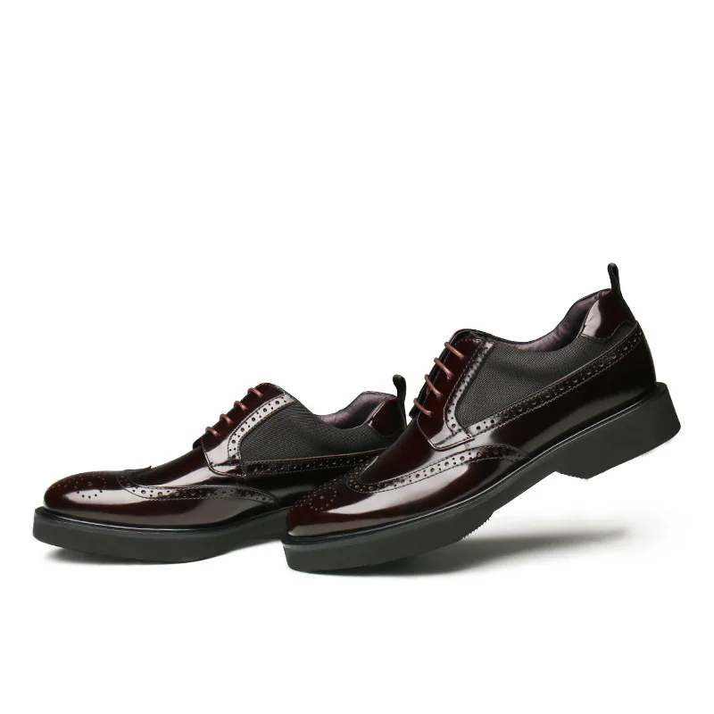 Новинка; черные/винно-красные оксфорды; мужские свадебные туфли из натуральной кожи; обувь для мальчиков; обувь для выпускного бала