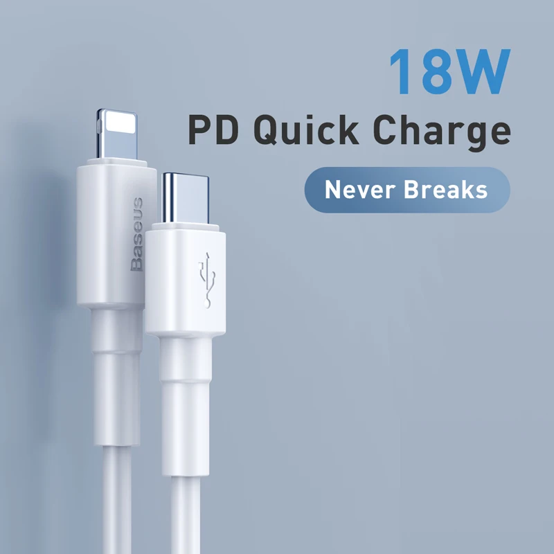 USB кабель для передачи данных Baseus 18 Вт PD Lightning iPhone 11 Pro Max X XS 8 Plus Type C быстрой