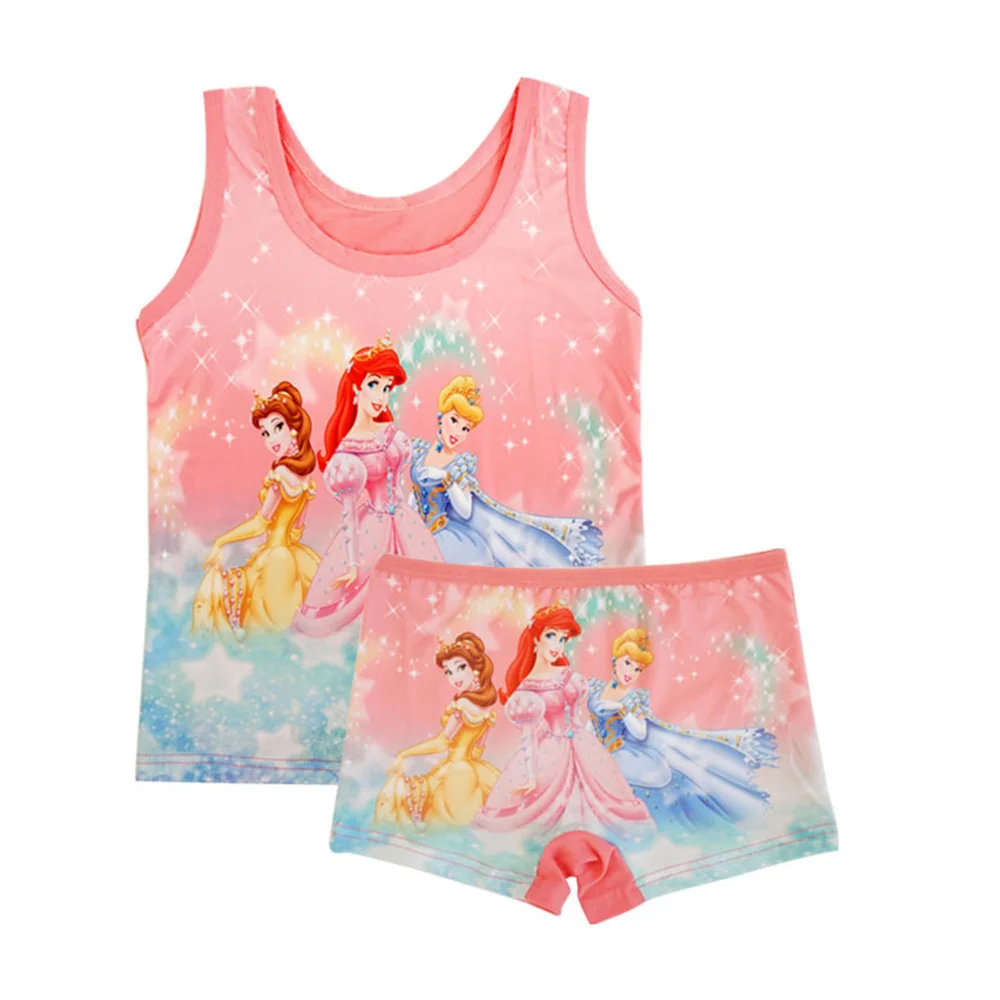 1set Hot Kids Clothing Girls Panties Summer Cartoon Sleeveless T-shirt Children Vest Mermaid Cotton T shirts Panties Briefs set girls tank tops