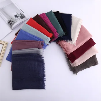 

Luxury Women Scarf Cotton Linen Scarves for Ladies Solid Thin Monochrome Pleated Pashmina Cape Islam Muslim Head Scarf Shawls