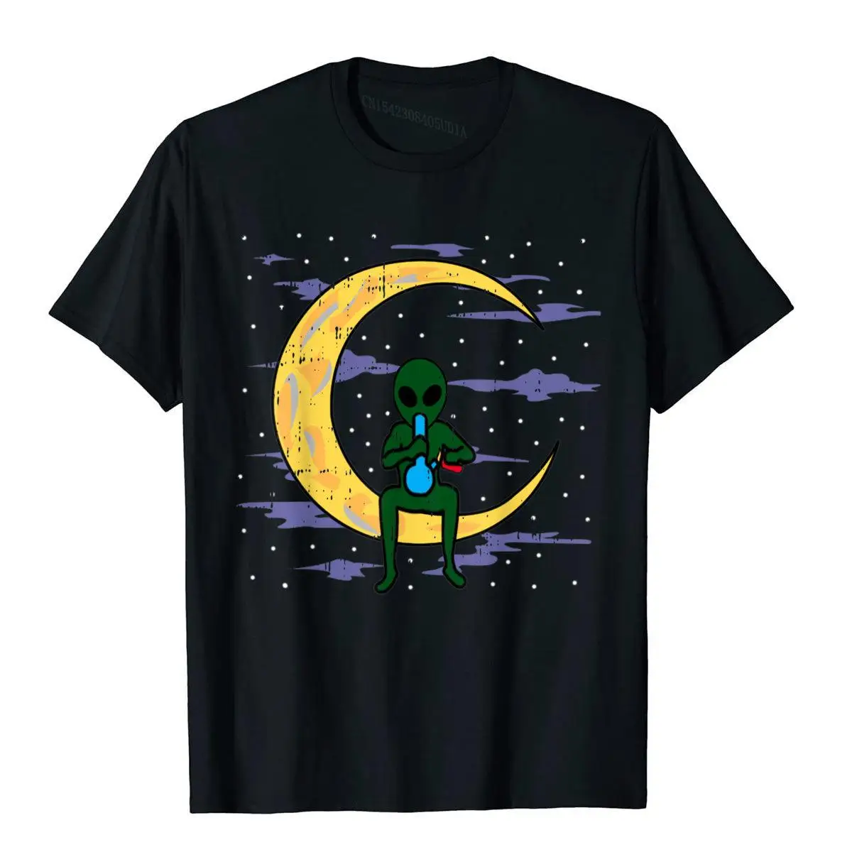 Alien Smoking Bong High Moon Clouds Weed CBD Cannabis Gift T-Shirt__B13119black