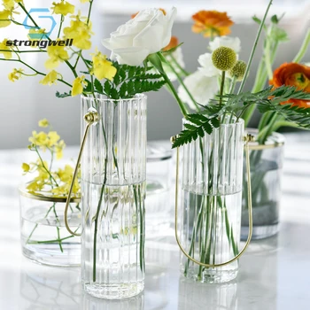 

Strongwell Nordic Ins Portable Transparent Ripple Flower Vase Striped Simple Creative Vase Office Home Living Room Birthday Gift