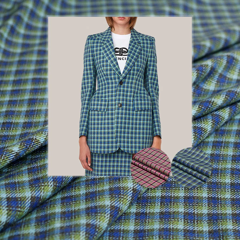 Перламутровая шелковая клетчатая пряжа окрашенная камвольная шерстяная ткань шерсть полиэстер текстильные материалы Осенняя Женская куртка швейная ткань