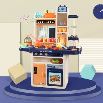 

Kids Pretend Play Simulation Kitchen Set Chef Cooking Game Miniature Food Mini Cookware Spray Light Girls Toy Children Gift