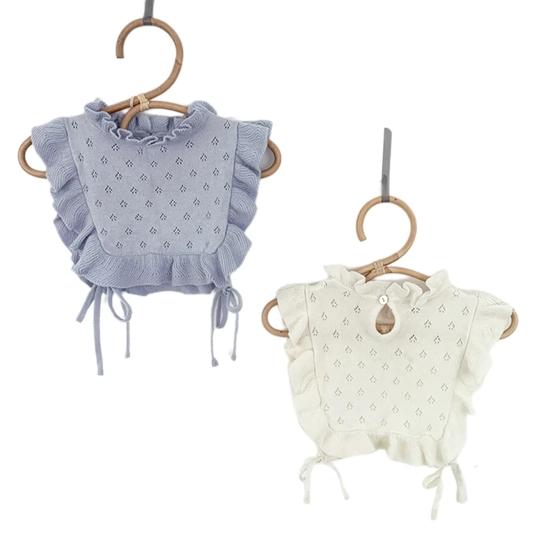 

Cotton Knitted Hollow out Baby Bib Newborn Girls Vest Collar Decoration Ruffles Solid Color Toddlers Bibs