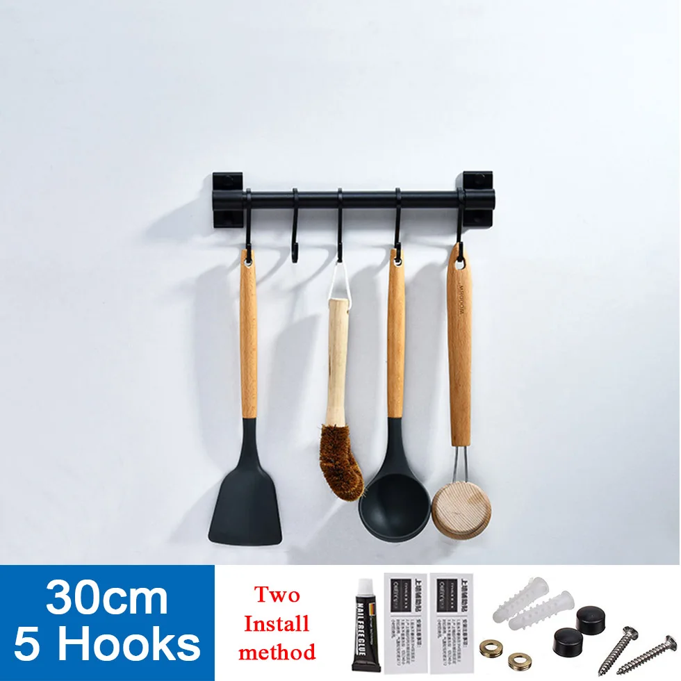 Estante de almacenamiento de utensilios de cocina, barra de aluminio para  despensa, soporte de herramientas montado en la pared, negro - AliExpress