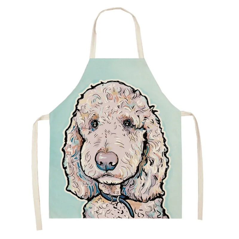 Kitchen Aprons Cotton Linen Aprons Lovely Dog for Women Sleeveless Home Cooking Baking Bibs Cleaning Tools 66x47cm 47x38cm