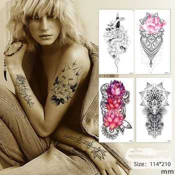 

Waterproof Temporary Tattoo Sticker Snake Flower Rose Flash Tattoos Lace Fox Lion Tree Body Art Arm Fake Sleeve Tattoo Women