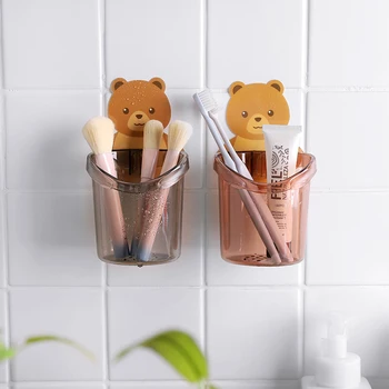 

Bathroom Storage Cup Bathroom Storage Rack Toothbrush Holder Toothpaste Holder Cup Toothpaste Toothbrush Rack Bear Set Wall-Moun