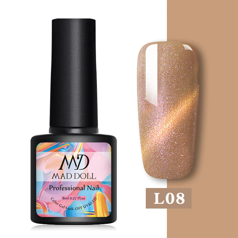 L08 MAD DOLL 8 мл мигающий Гель-лак для ногтей кошачий глаз впитывающийся Гель-лак для нейл-арта Magnicure гель для ногтей кошачий глаз УФ-гель лак - Цвет: L08