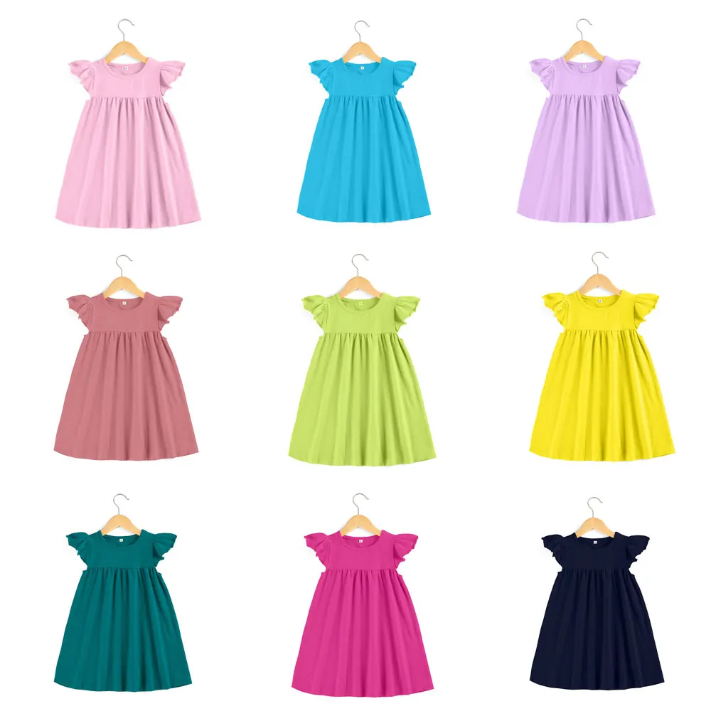 Платья для малышей; эксклюзивное детское платье с оборками и жемчугом; платья для маленьких девочек; хлопковое платье с рукавами-воланами для маленьких девочек