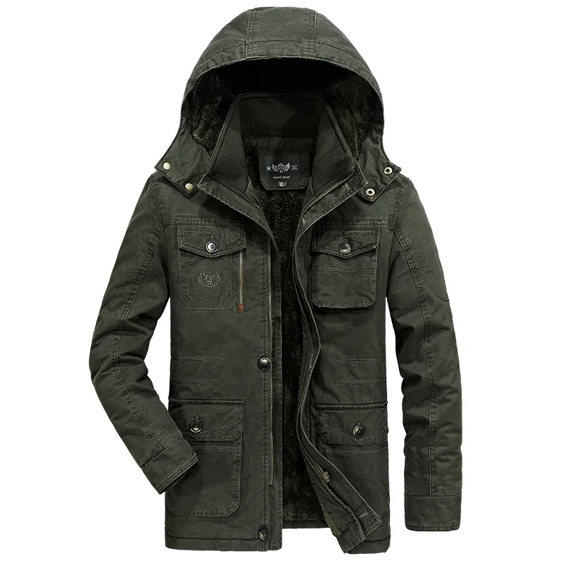 Размера плюс 7XL 8XL военная зимняя куртка Для мужчин, теплая верхняя одежда, хлопковая ветровка, Для мужчин s куртки шерстяной подкладкой парки с капюшоном Hombre - Цвет: Green