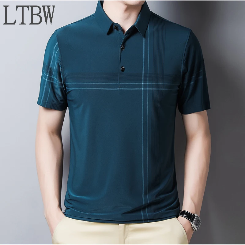 

LTBW Classic Retro Men Striped Short-sleeved POLO Business Work Casual Trend Wild Men Short-sleeved Summer