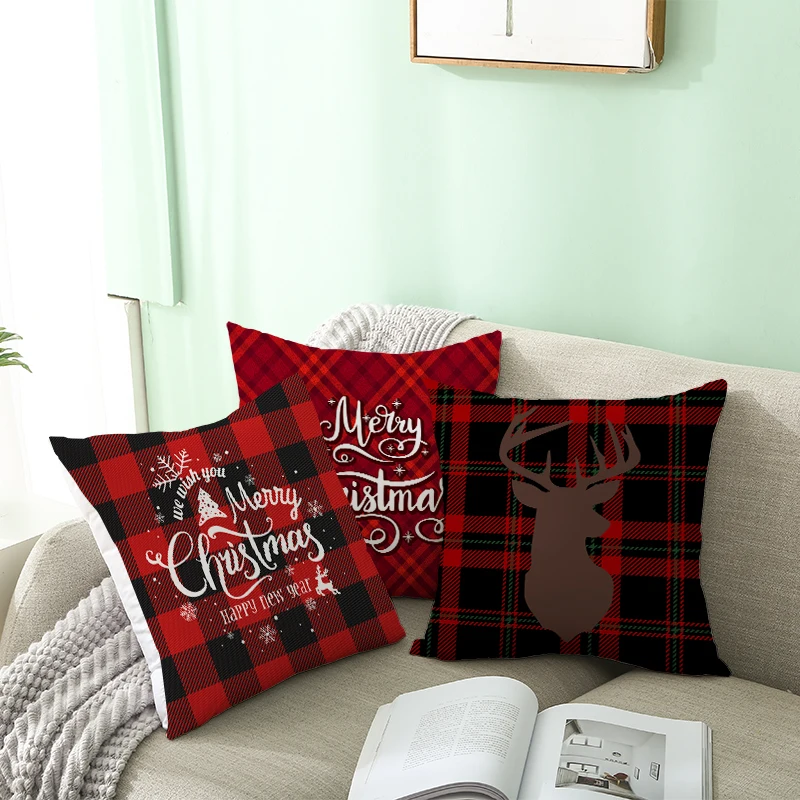Рождественские декоративные чехлы на подушку из полиэстера с Рождеством Санта-Клауса, подушка в форме Санта-Клауса, наволочка с оленем