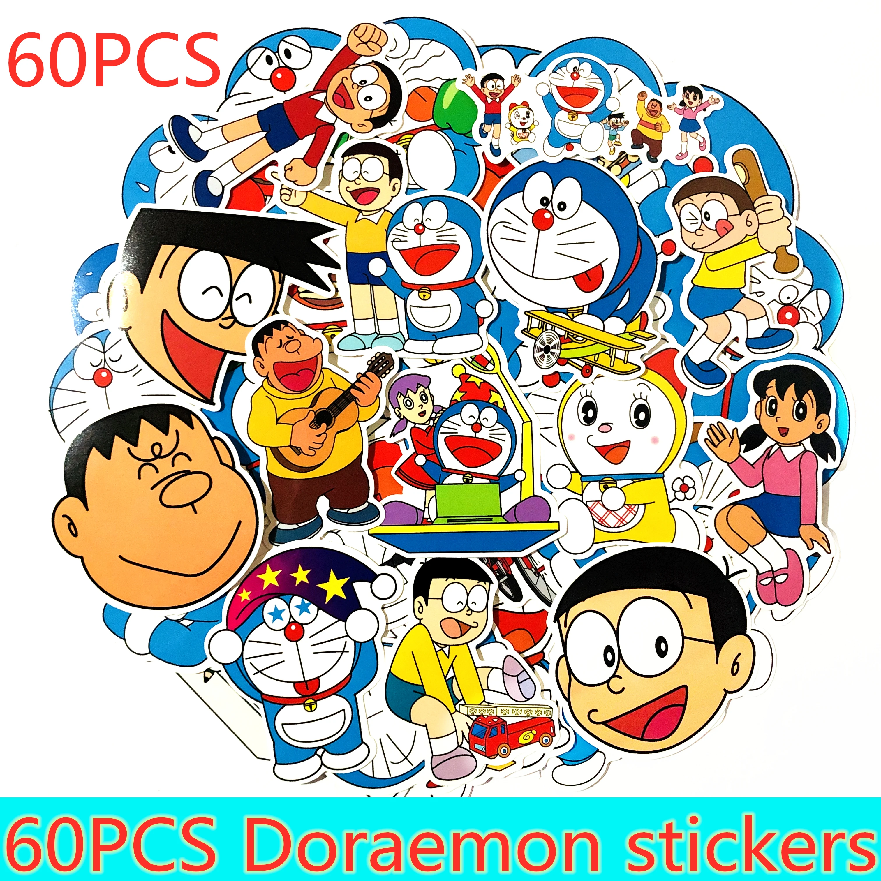60 шт. Мультяшные наклейки doraemon для ноутбука скейтборд Стикеры для багажа офисные игрушки приспособления нетбук водонепроницаемые наклейки