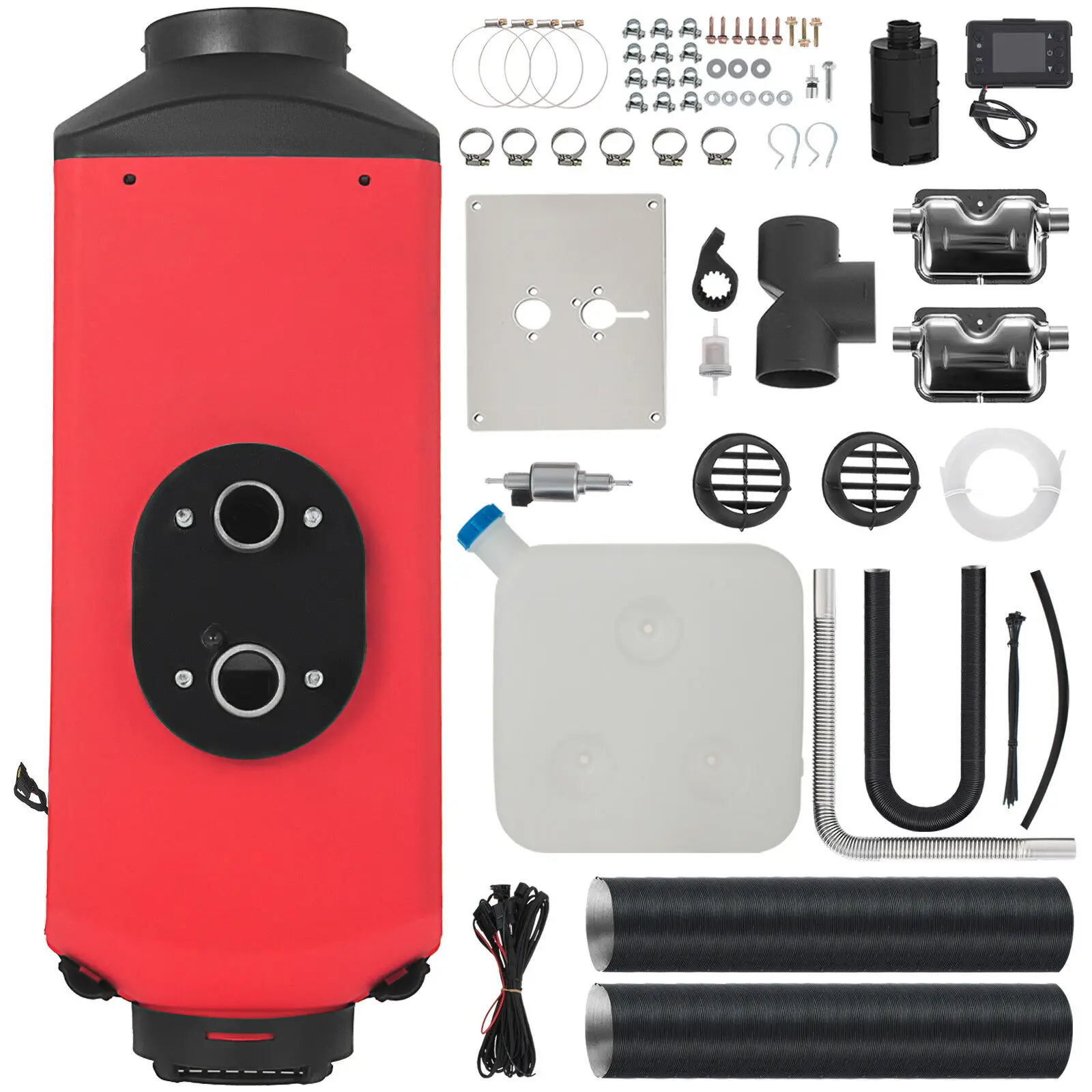 VEVOR-calefacción estacionaria para motores diésel, calentador de aire de 3KW y 12V con 2 silenciadores, interruptor LCD, ventilador silencioso, tanque de 10L, para camiones, autocaravana, remolque, barcos y coche