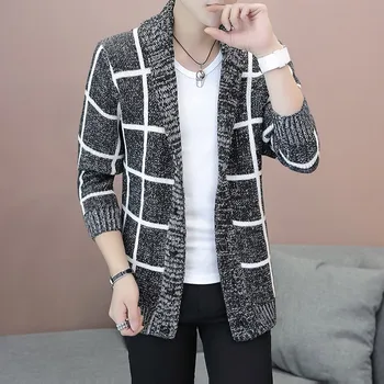 

2020 Cardigan sweater men spring sweater jacket Korean version outside wear slim jacket plaid