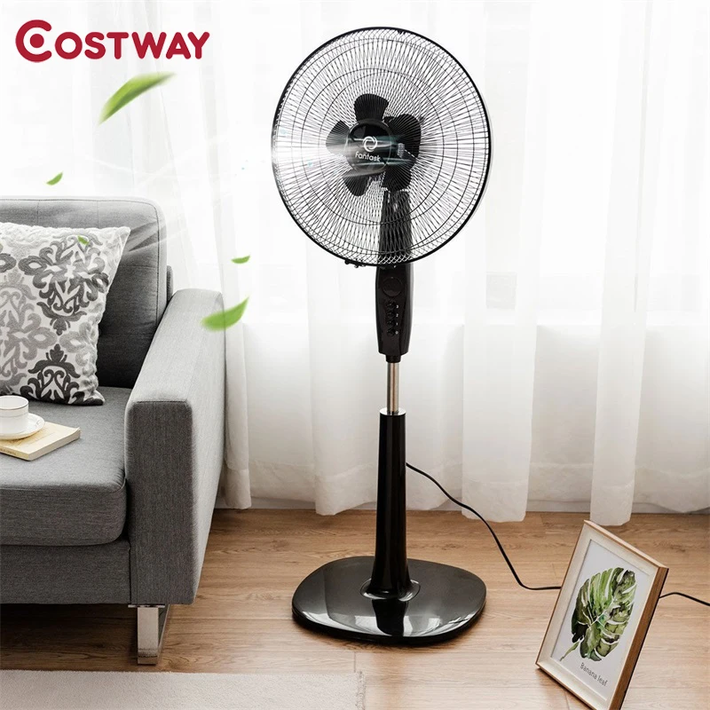 

COSTWAY 16" 3 Speed Double Blades Oscillating Pedestal Fan Durable ABS Aluminum Alloy Fan Adjusted Height Create a Full Breeze