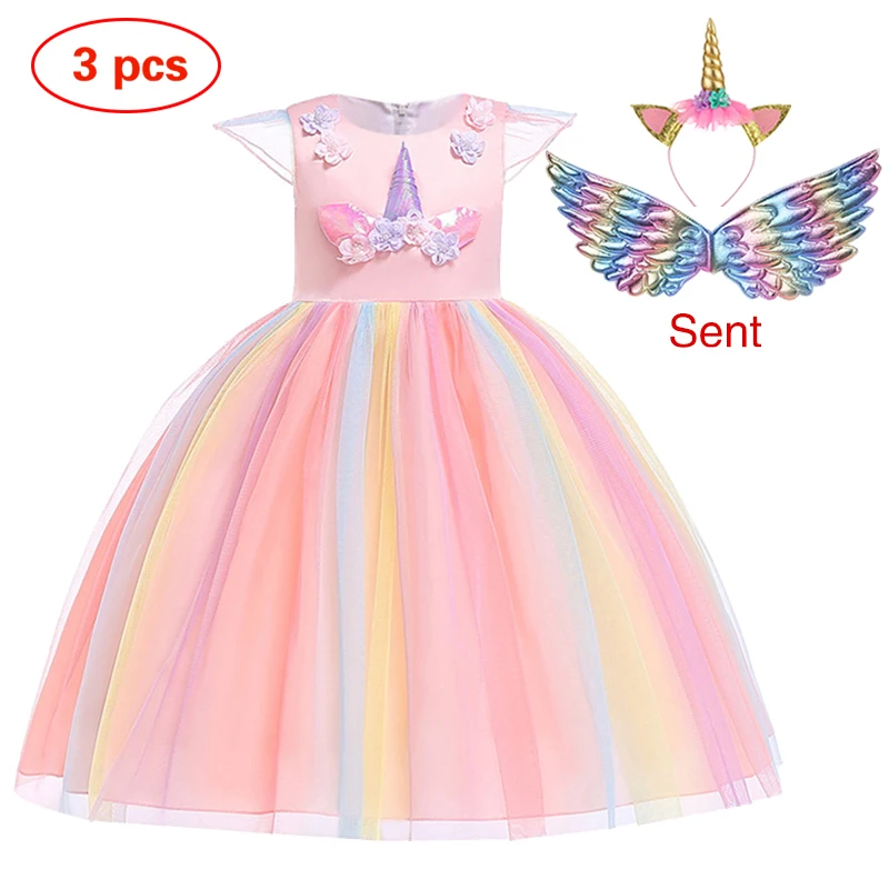 Unicorn Dress Girls Embroidery Ball Gown Baby Girl Princess Birthday Dresses Party Costumes Children Clothing girls dress princess costume