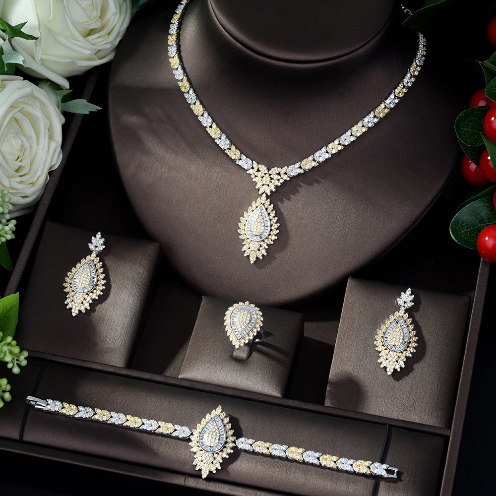 Роскошный дизайнерский Свадебный комплект ювелирных изделий HIBRIDE AAA CZ Дубай