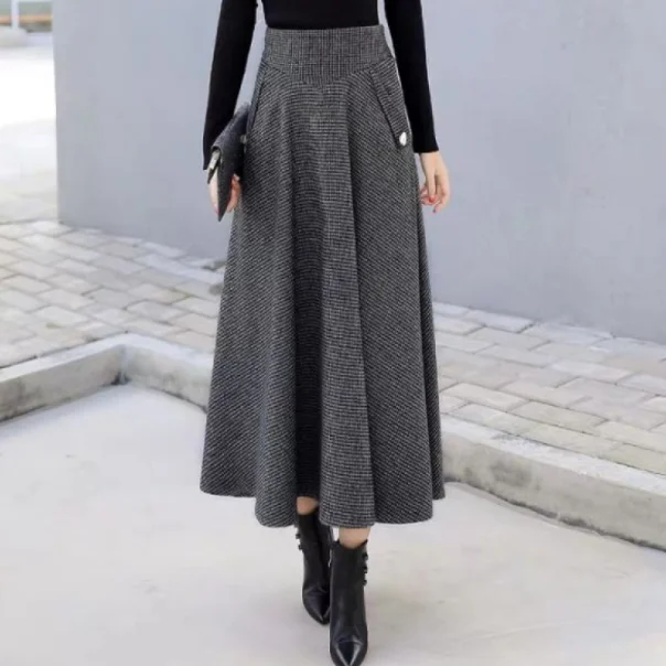 Клетчатая Шерстяная Женская юбка с высокой талией в стиле ретро зима 2019 Теплая