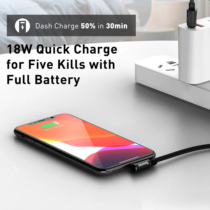 Baseus 18 Вт USB C кабель для Lightning iPhone 11 Pro Max XR USB PD кабель для быстрой зарядки для iPhone 8 Plus X локоть USB кабель для передачи данных