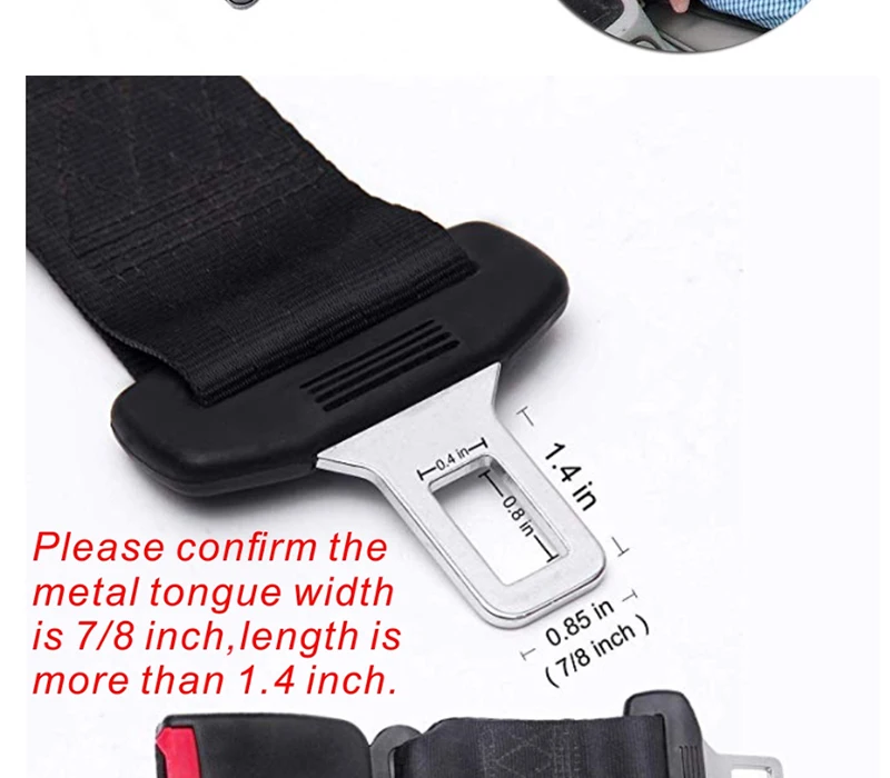 7/8 Metal Tongue 2 Packs Seatbelt Extension E11 Safety Certified Seat Belt Extender - 8 Retractable Seat Belt Extension 