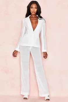 

Autumn Style Women's Sexy Turn Down Neck Long Sleeve Hollow Out Mesh White Two Piece 2019 Elegant Ladie Club bodycon vestidos