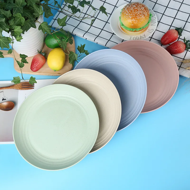1pc Solid Color Eco Friendly Fruit Dishes Plates Wheat Straw Dinnerware Dishwasher Safe Unbreakable Healthy Child