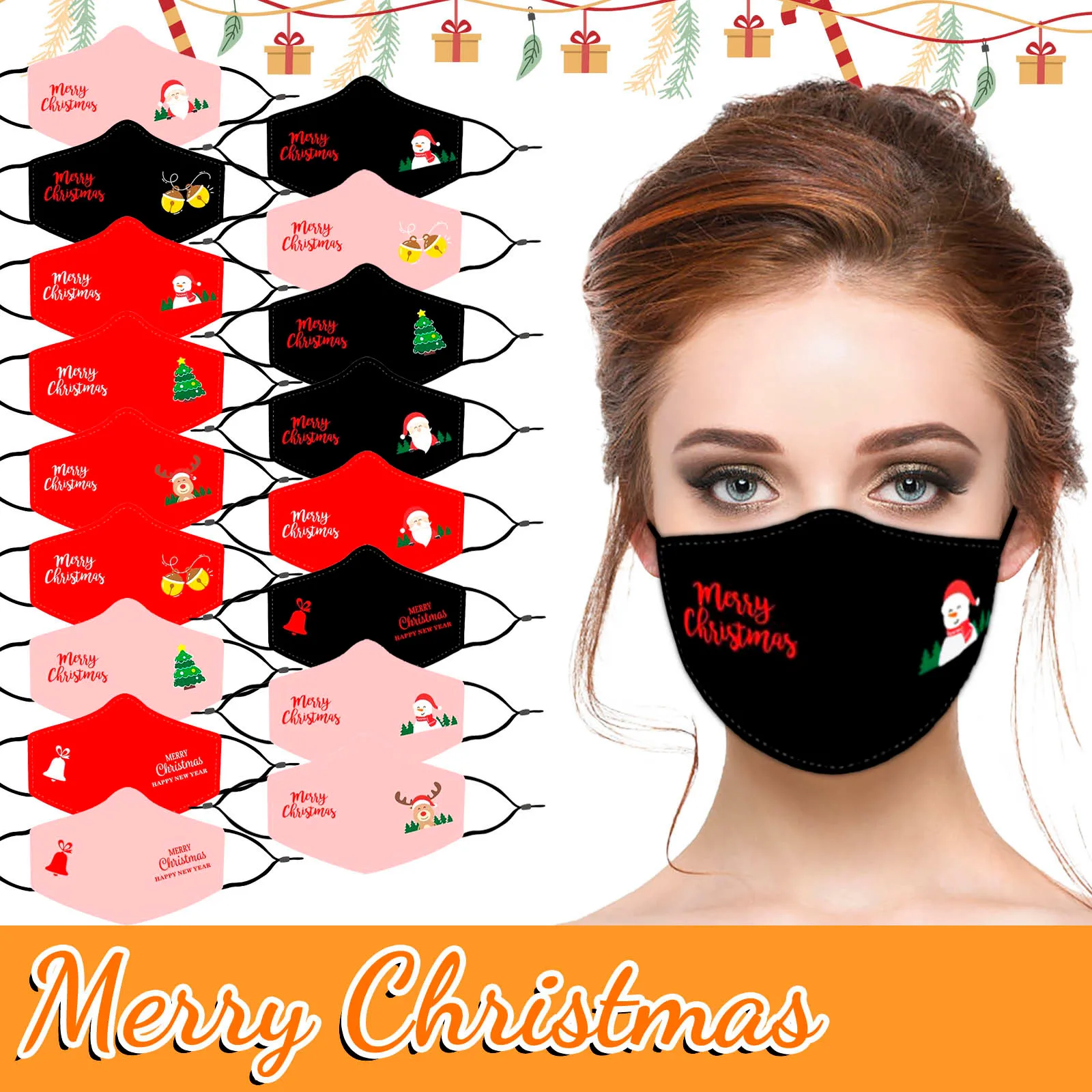 

1PC Fast Delivery Adults Kids Christmas Print Masque Headband Breathable Face Masquerade Cover Reuse Protection Mask Mascarilla