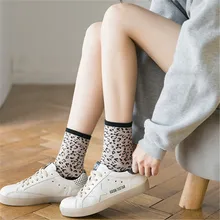 Леопардовые носки, женские теплые хлопковые Забавные милые носки Kawaii Art Happy, Корейская уличная одежда Harajuku, модные повседневные зимние носки Skarpetki