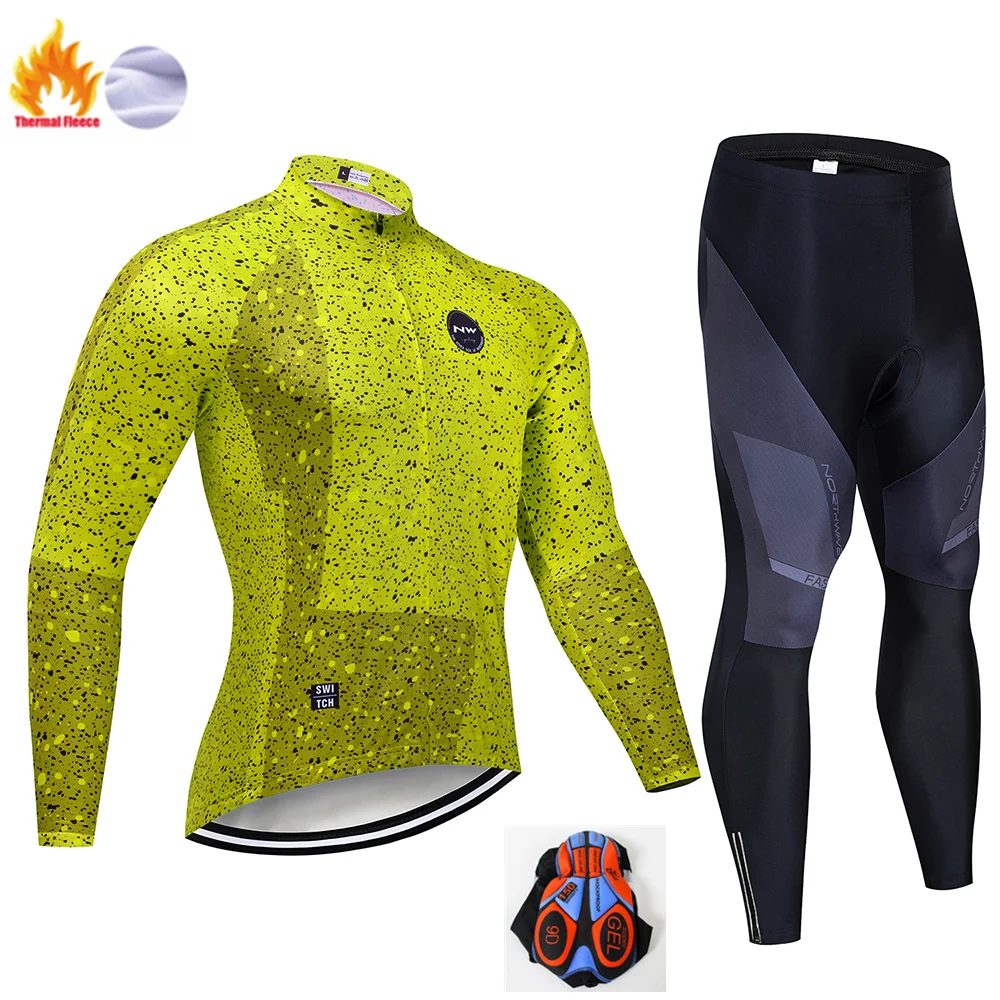 Winter Cycling Suit Флуоресцентный зеленый Pro зимний теплый Велоспорт Джерси Набор термальная флисовая велосипедная Одежда MTB велосипед велосипедная одежда костюм для мужчин - Цвет: Winter Cycling Suit