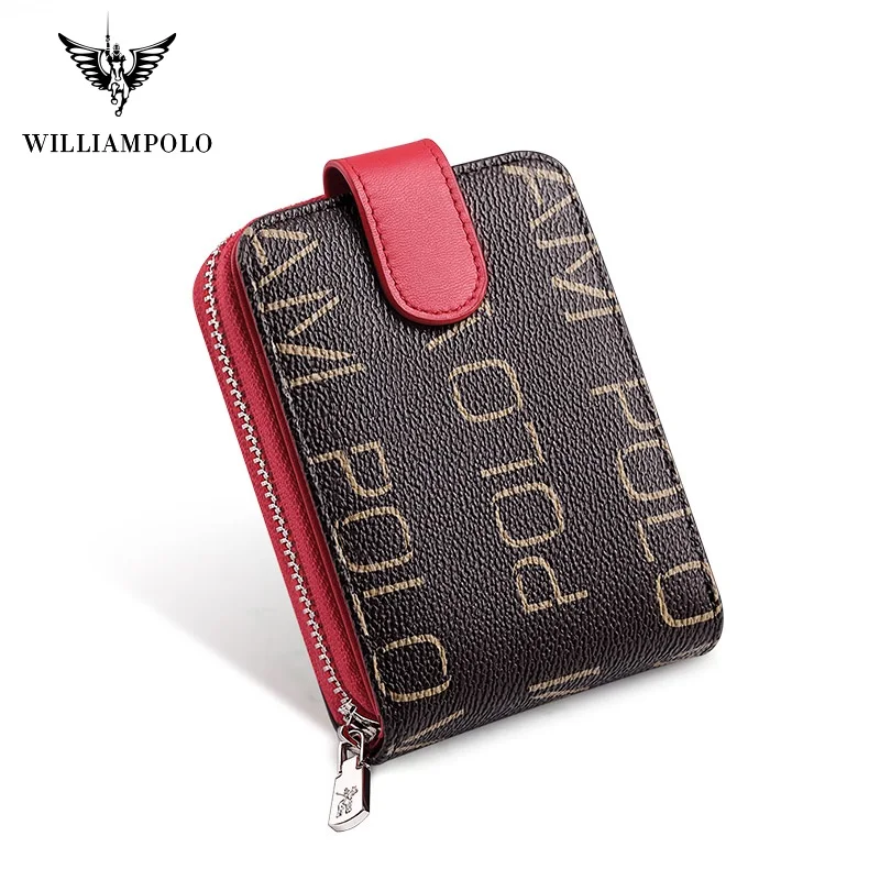 Роскошный брендовый кожаный короткий кошелек WilliamPolo Модный женский держатель